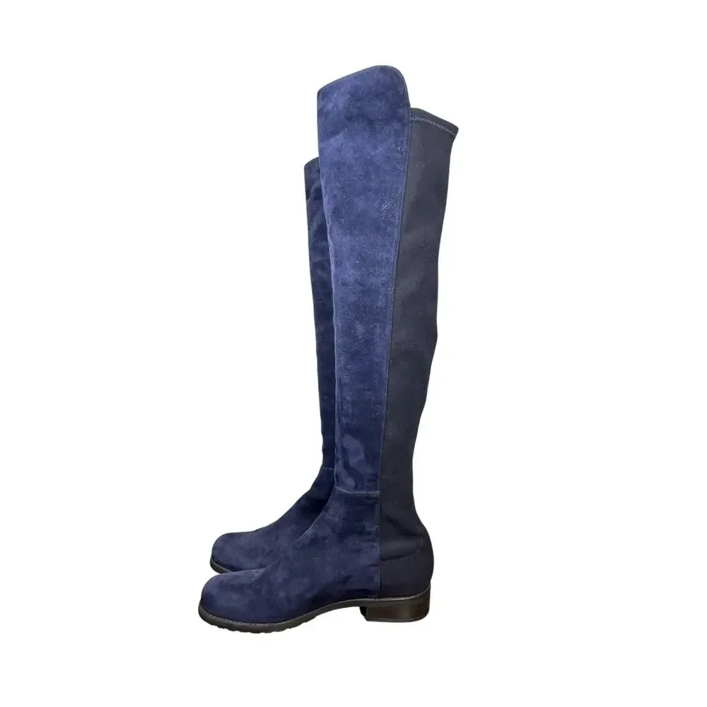 Stuart Weitzman Two Toe Blue 5050 Stretch Suede Over Knee Boots Size Women's 6